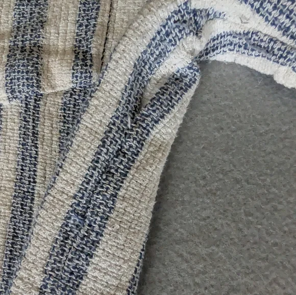 Vintage Summer Blue & White Textured Striped Short Sleeve Button Down Shirt Sz M - Picture 7 of 11